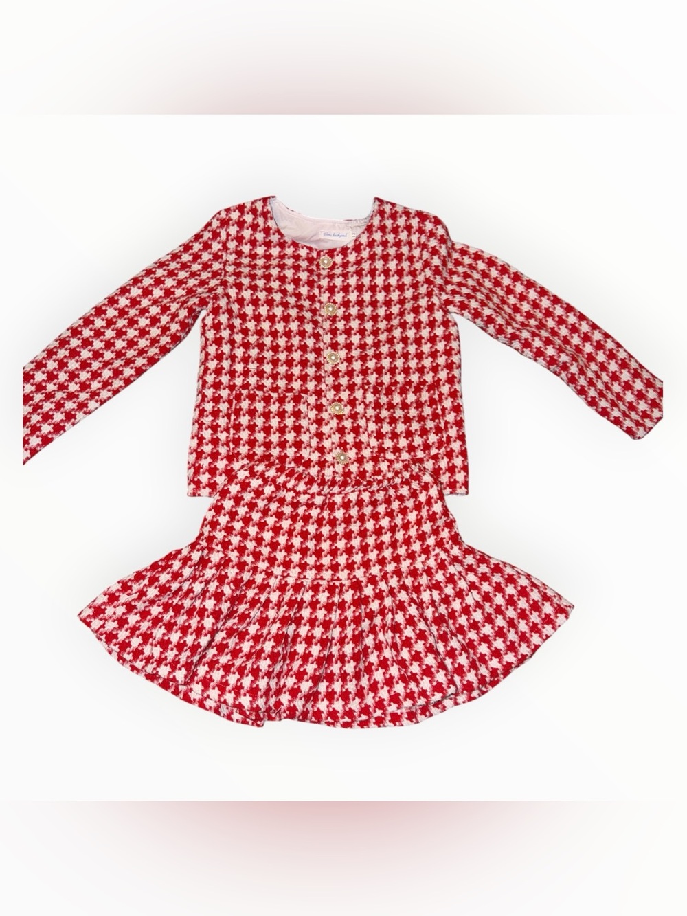 Evie's Backyard Red & White  Houndstooth Knit Skirt Set